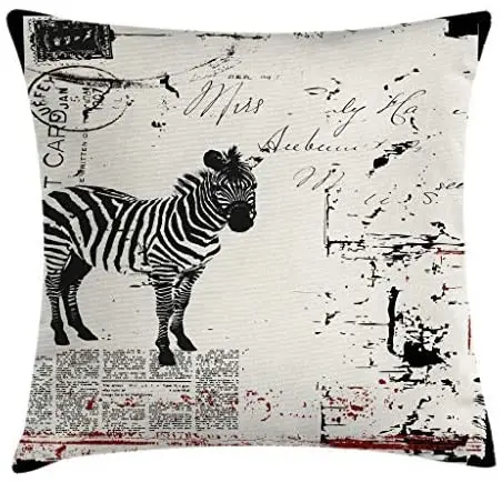 

Pooizsdzzz Grunge Throw Pillow Cushion Cover, Modern Textured Safari Animal Zebra on Retro Typographic Background Print,