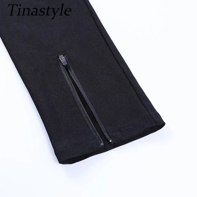 

Tinastyle Black Elastic Leggings Women Pants High Waist Zipper Up Bodycon Pencil Pants Women Trousers Casual Slim Pantalon Femme