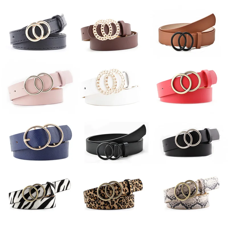 

Styles Fashion Leather Women Belt Black Bronze Silver Double Round Buckle Accesories Overcoat Jeans Multicolor Waistband