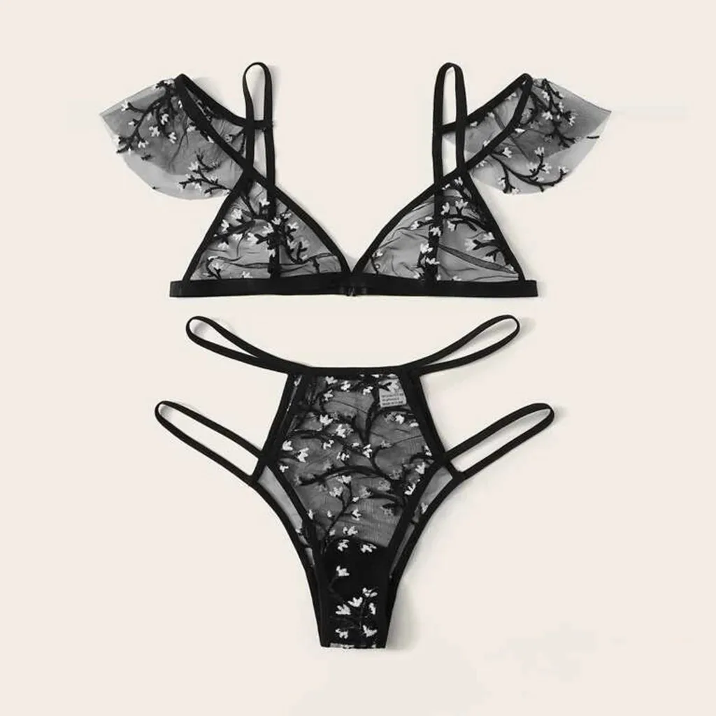 Lingerie Sexy Bra Set Women Embroidery Lace Underwear Pajamas Hollow Out G-String Stanik damski Dames bh Dropship | Женская одежда