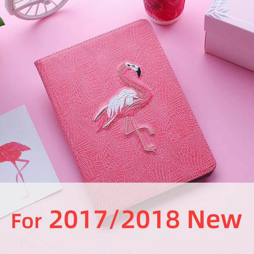 For 2017 2018 New 3D фламинго на плоской подошве с вышивкой Чехлы для iPad Pro 10,5 IPad Air 1 2 IPad Mini 3 4 5 A1476 A1822 A1538 тонкий мягкий чехол с откидной крышкой в виде ракушки Стенд кожаный чехол - Цвет: For 2017 2018 New