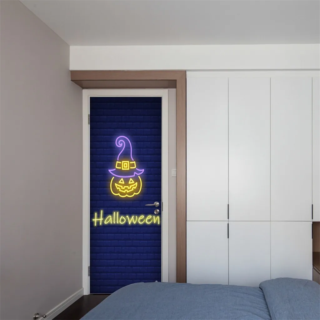 Наклейка на дверь Хэллоуин 2 шт. с рисунком тыквы фотография фотоплитка для