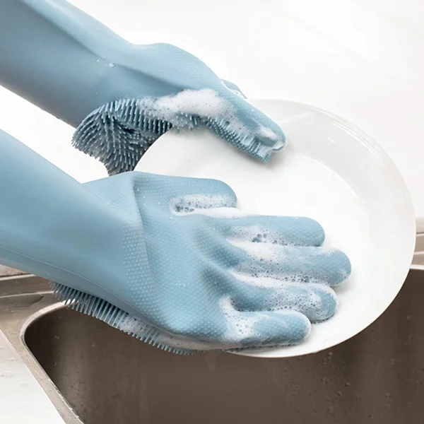 

Silicone Dishwashing Household Glove Scrubber With Cleaning Brush Kitchen Housekeeping Scrubbing Gloves