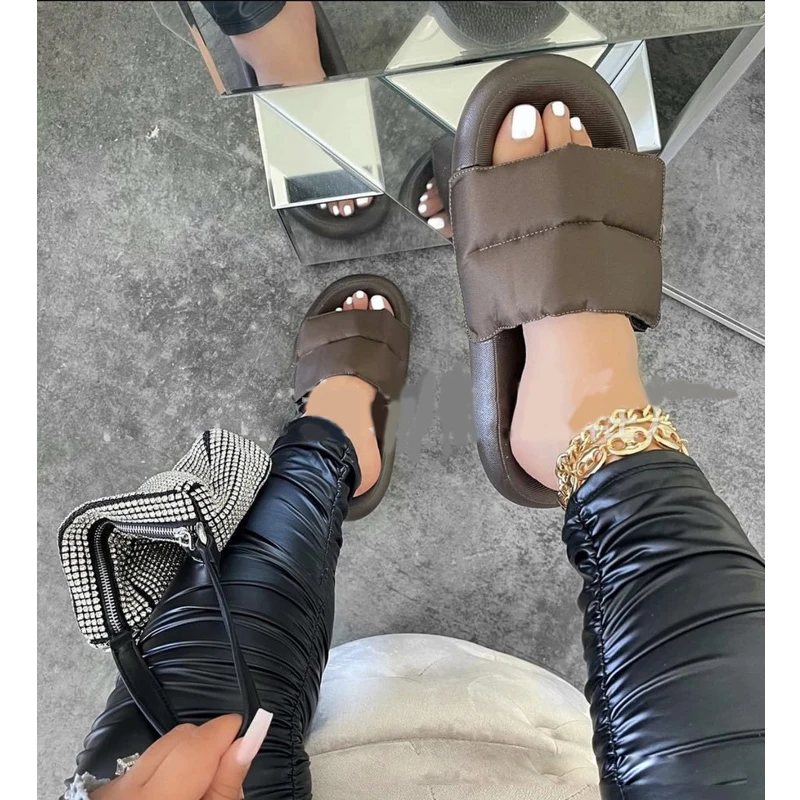 

Летние женские тапочки, модная однотонная уличная женская обувь, повседневные сандалии на плоской подошве, большие размеры 43