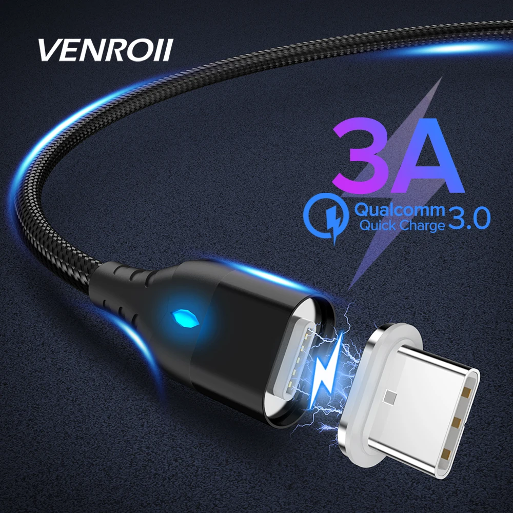 Магнитный USB кабель типа C 3а провод для быстрой зарядки 3 в 1 провод магнит 1 м нейлоновое зарядное устройство Kable для samsung Galaxy S10 S9 S8 Note 9 8