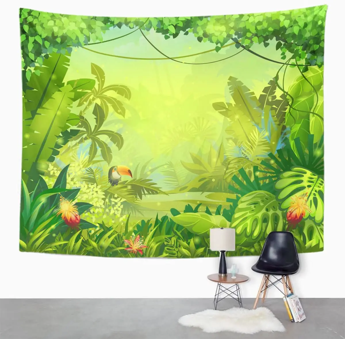 Tapestry Colorful Forest Jungle Toucan and Flower for Video Online Games Magazines Newspapers Books Green Tropic Tapestries