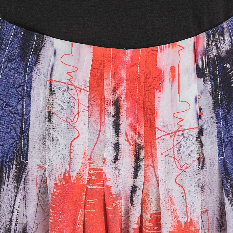 

VOA Silk 18m/m Fashion Printed Women's Pants K1375 High Waist Side Zipper Pockets Wide Leg Culottes Spring 2021 Trousers Women