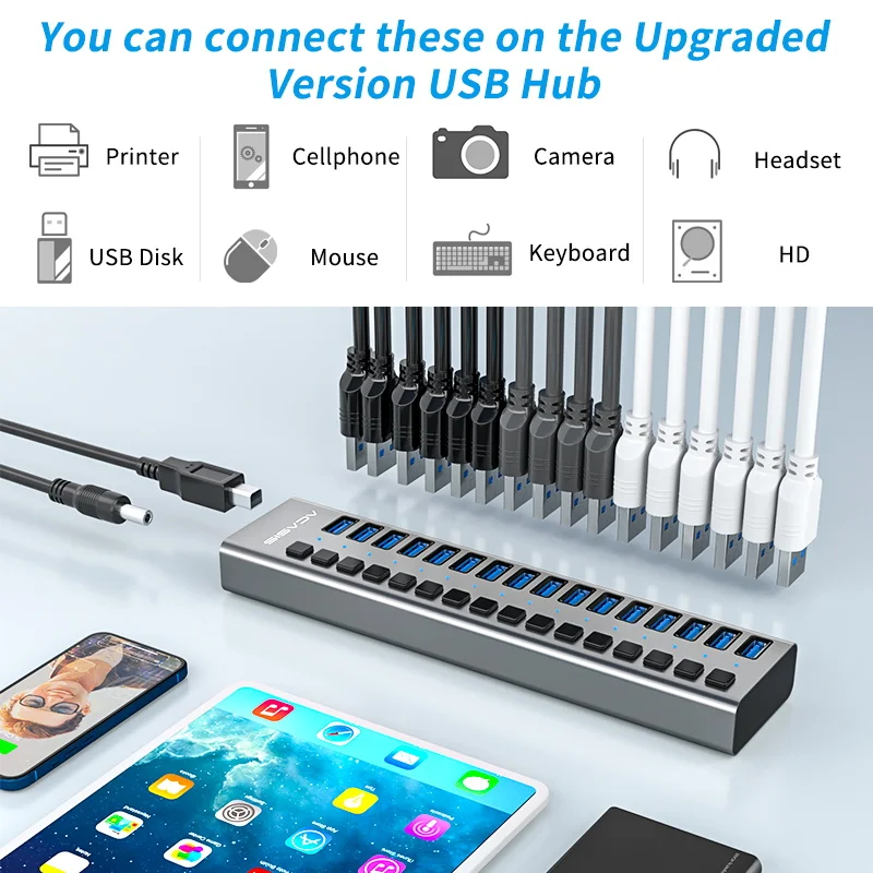 USB 3.0 Hub Multiple Splitter 3 Hab Convert High-speed Adapter 4/7/10/13/16/20 Ports Expander with Switch For PC | Компьютеры и офис