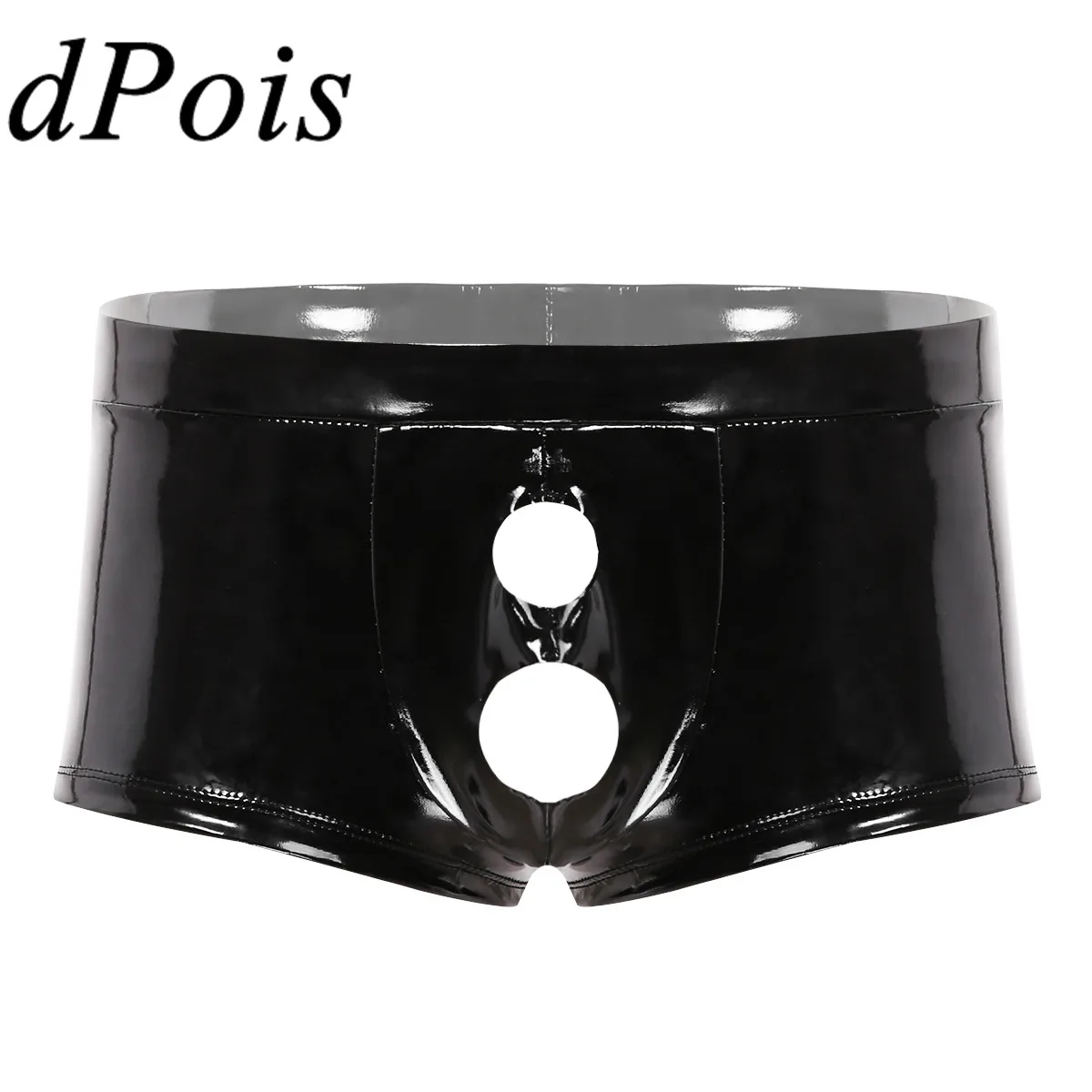 Мужские открытые кожаные трусы боксеры с мешочком Wetlook мужские блестящие нижнее