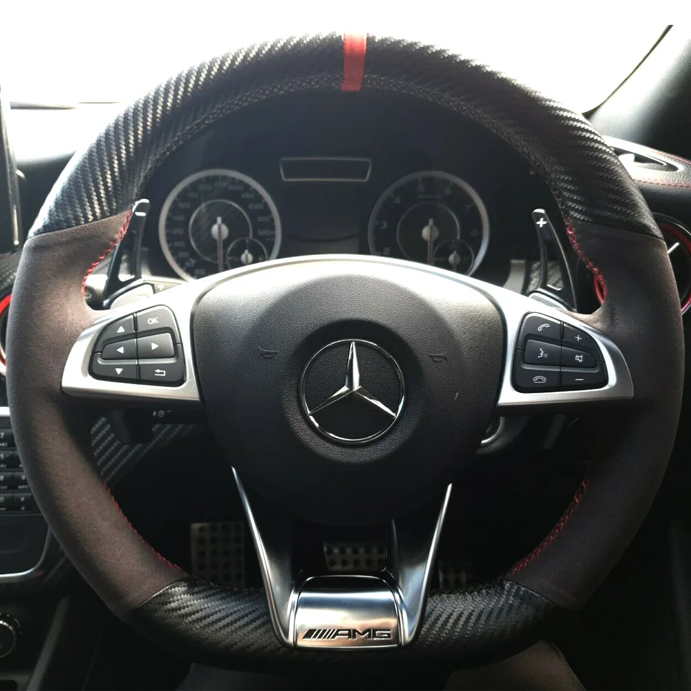 Чехол на руль из углеродного волокна и черной замши для Mercedes Benz S-Class S500 2016 / A-Class AMG