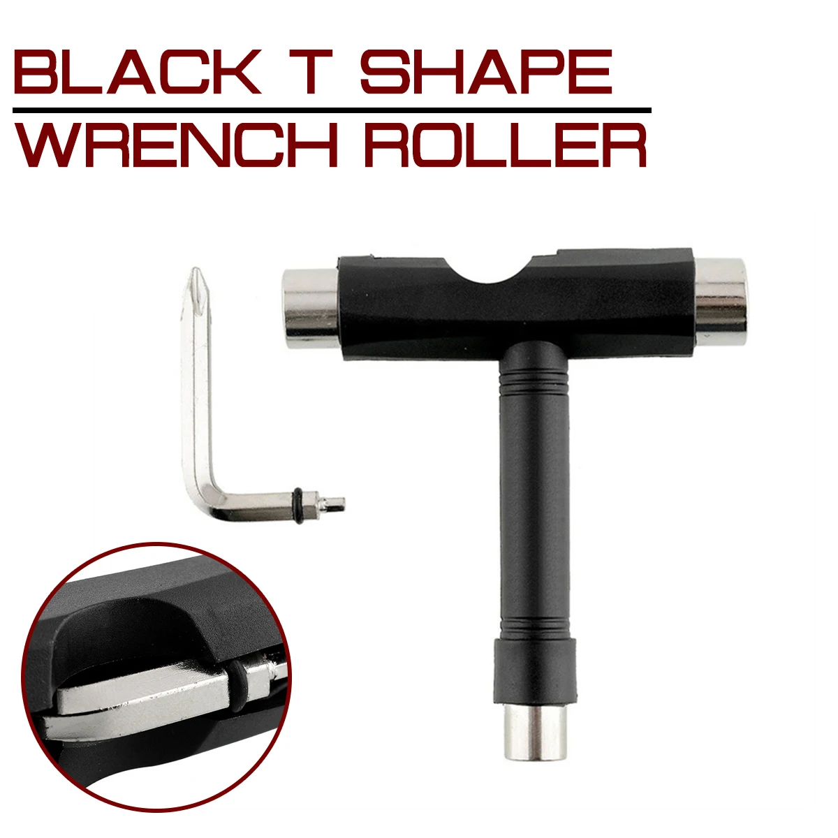 

Black T Shape Wrench Roller Skate Longboard Board Skateboard Tool Allen Key Multifunction