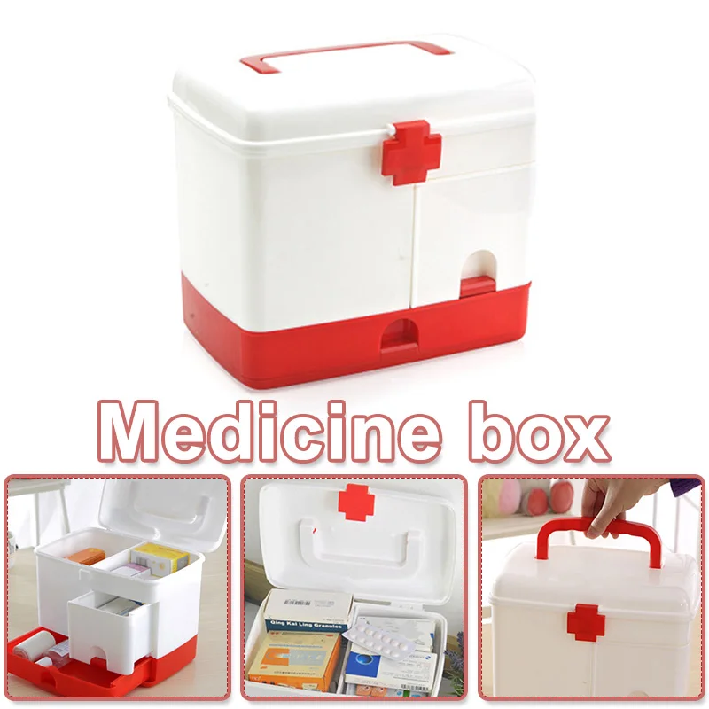 

Multi-compartment First Aid Box Multifunctional Storage Case Large Medicine Emergency Kit With Handle For Home Office Gadget