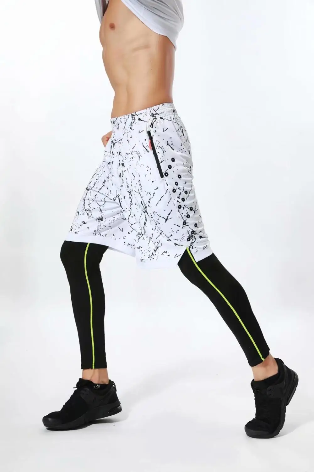 Шорты мужские с карманами на молнии эластичные спортивные штаны для бега уличных