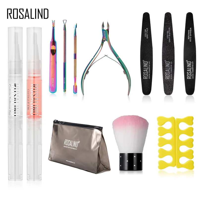 

ROSALIND 12pcs Nail Art Tool Set Nail Brush Cuticle Oil Grit Buffer File Scissors Nail Salon Supplies And Tools Kit Accessories