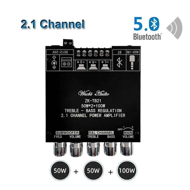 

2*50 Вт + 100 Вт Bluetooth 5,0 TPA3116D2 Плата усилителя мощности сабвуфера 2,1 каналов TPA3116 аудио стерео эквалайзер AUX Класс D Amp