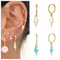 925 sterling silver drop oil enamel drop hoop earrings for women gold color delicate lightning pendant earrings fashion jewelry