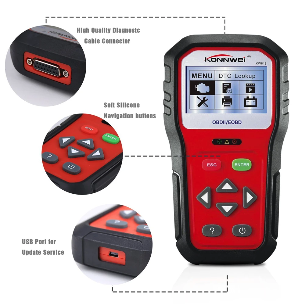 OBD2 Scanner Code Reader KW818 Universal OBDII Vehicle Engine Diagnostic Codes Full OBD/EOBD Function Scan Tool Check | Автомобили и