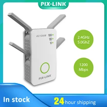 PIXLINK 1200Mbps Router WiFi Extender Signal Booster Wireless Repeater Dual Band 2.4/5GHz Wi-Fi Range Plug Support WISP Mode