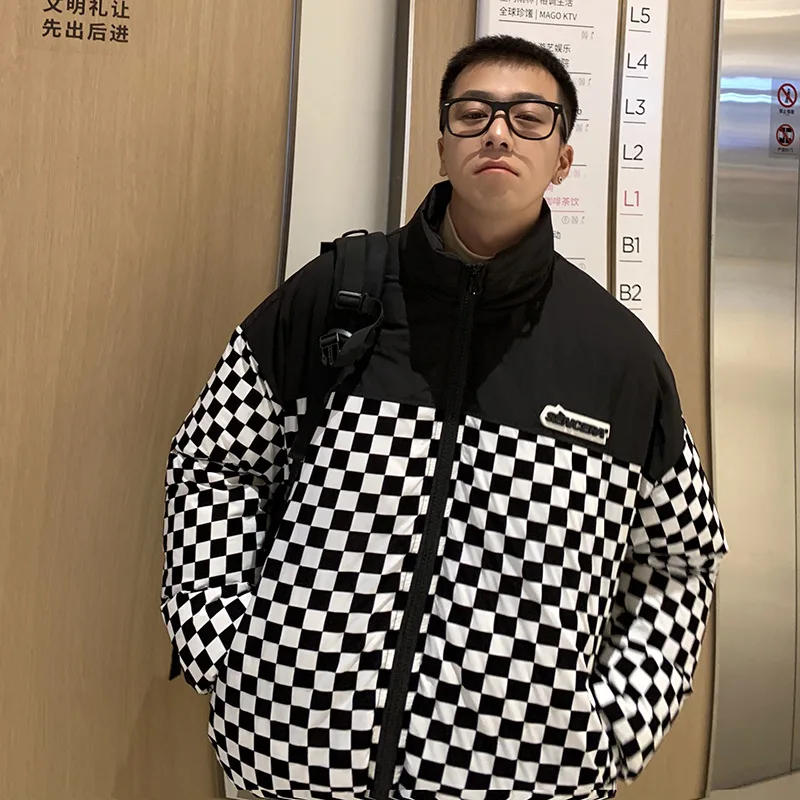 

Мужская хлопковая куртка в шахматную клетку, свободная хлопковая куртка, сочетающаяся с цветами куртка, зима 2021