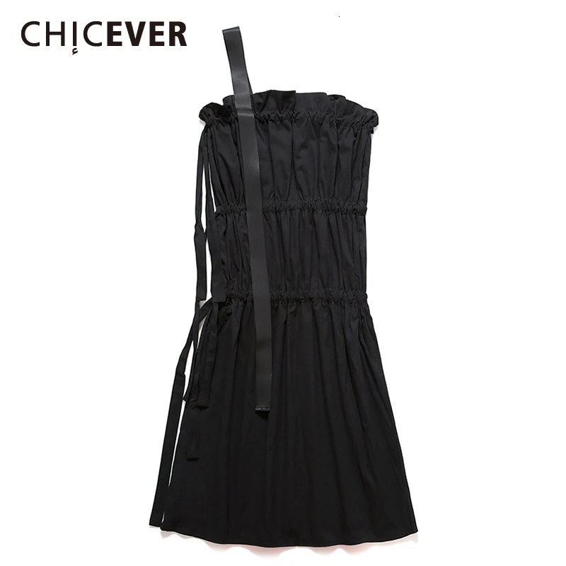 Женское Сетчатое платье CHICEVER плиссированное мини без бретелек с высокой талией