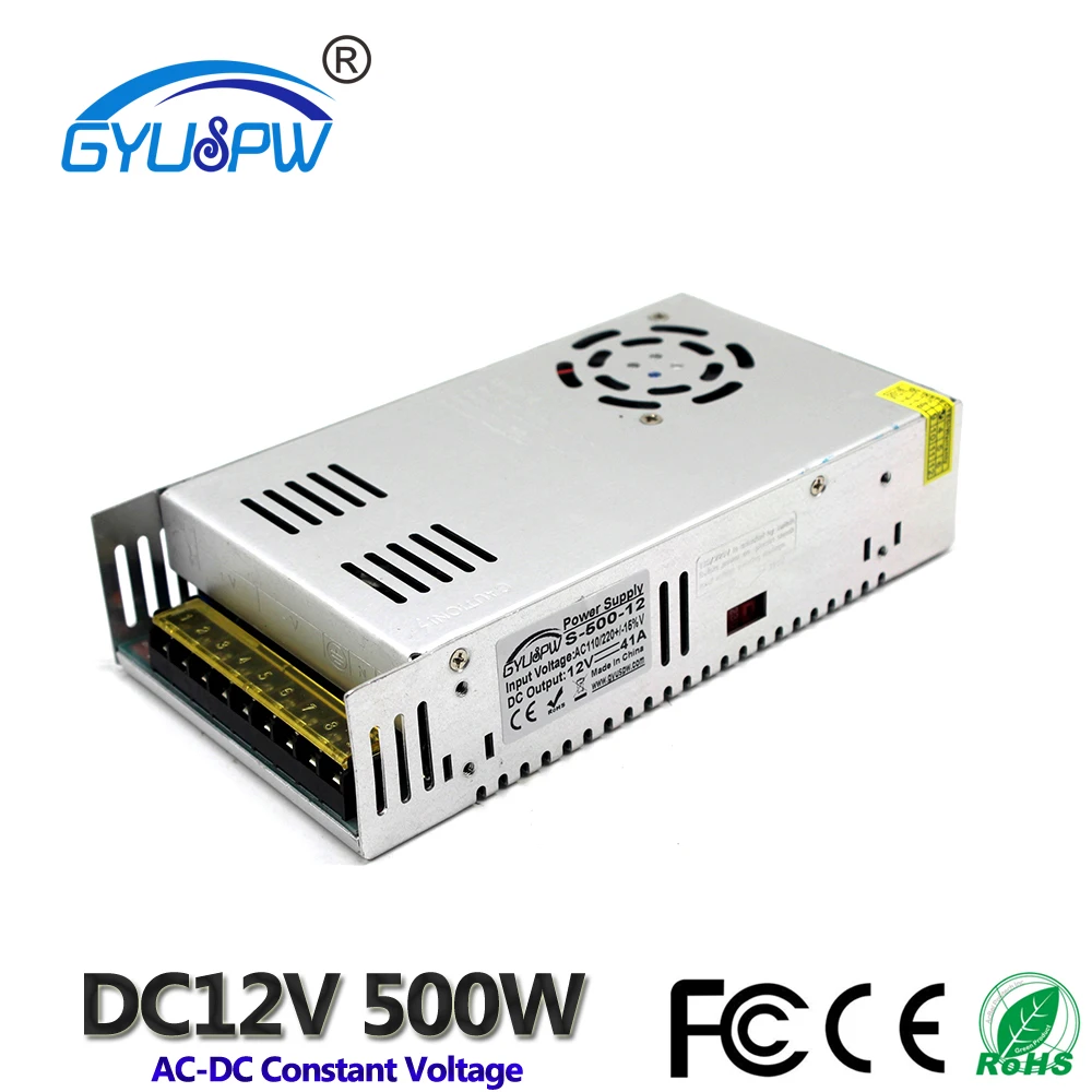 Одиночный выход 12V 41A 500W светодиодный трансформатор драйвера 110V 220V AC к DC12V