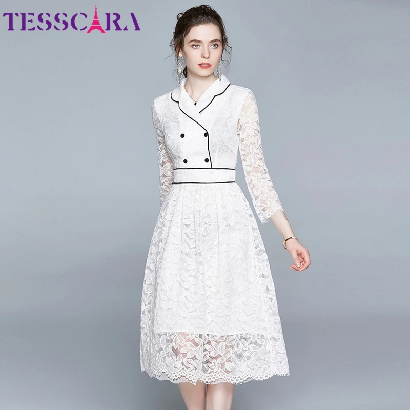 Женский элегантный белый блейзер TESSCARA кружевное платье праздничное офисное