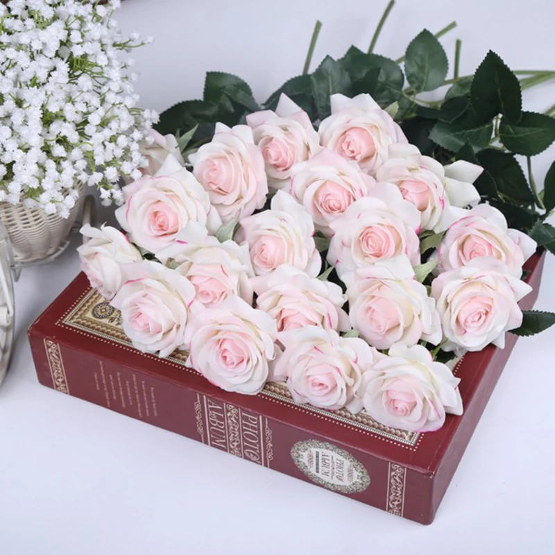 11 головок настоящие латексные цветы искусственные розы букет Флорес для