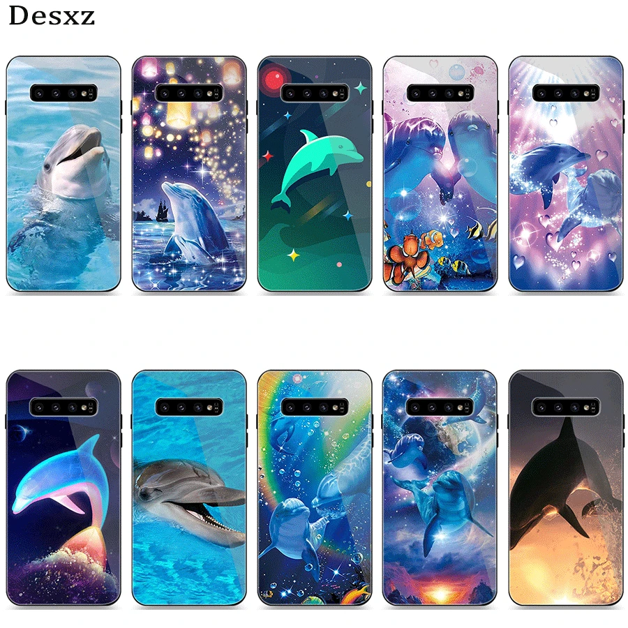 Стеклянный чехол для телефона Samsung A10 A20 A30 A40 A50 A60 A70 S7 Edge S8 S9 S10 Plus Dolphin