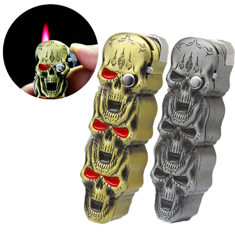 

Metal Skull Gas Torch Lighter Gifts For Men Refillable Windproof Butane Jet Survival Cool Lighter Smoking Accessorie