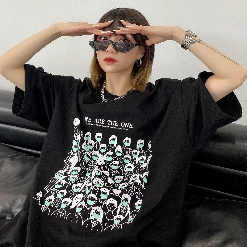 

ZCSMLL cartoon printing women t-shirt loose big size short sleeve round collar 2021 new summer fashion female casual t-shirts