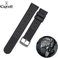 cronos waffle watch strap black rubber bands waterproof no insert 20mm stainless steel tongue buckle