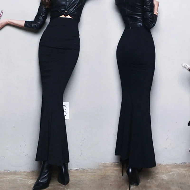 

COIGARSAM модная женская юбка новая Офисная Женская однотонная длинная юбка с высокой талией и черной рыбкой Тай