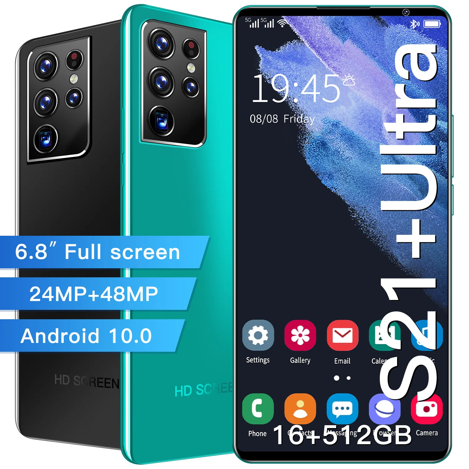 

S21+ultra 6.8 Inch Galaxy Global Version Network Mobile Phone 16+512GB Full Screen 24MP+48MP Unlocked Android10 Dual SIM Phonone