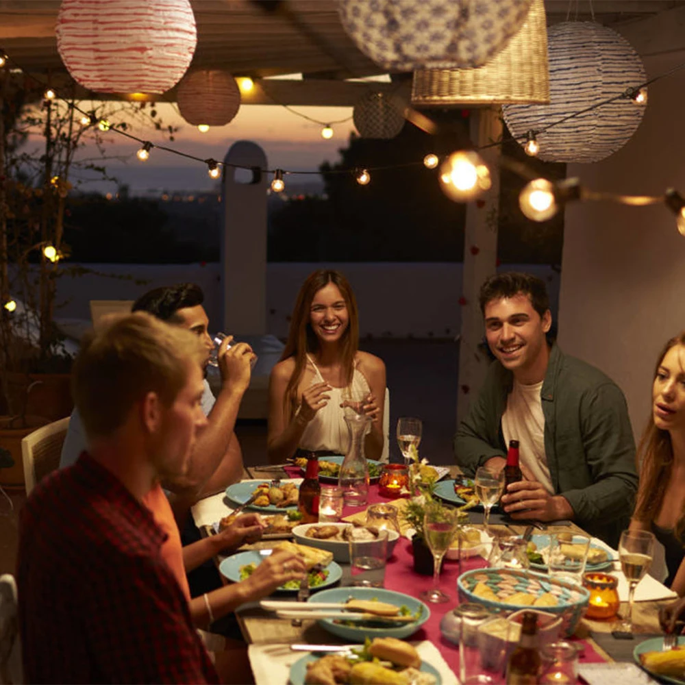 

Tomshine 12m/39.37ft E12 Base G40 LED String Light with 25 Sockets & 28Bulbs IP45 Hanging Fairy Lights for Garden Backyard Decor