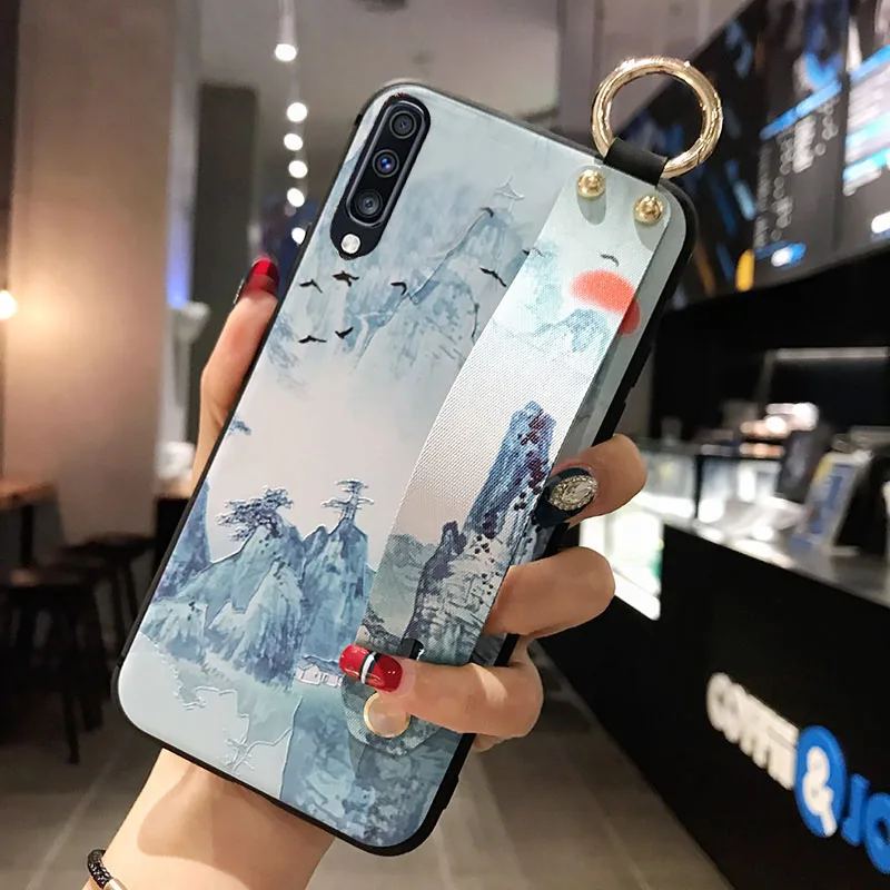 Слоновая кость Матовый чехол с 3D рельефным цветком для samsung Galaxy S10e S9 S8 S10 Plus Note 8 9, ремешок на руку, мягкий чехол, роскошный чехол с подставкой - Цвет: Слоновая кость