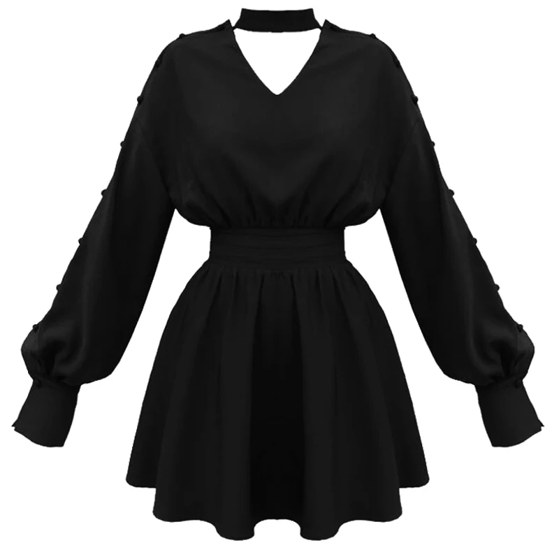 

Punk Gothic Black Shirt Dress Harajuku Long Sleeve V Collar Sexy Punk Hip Hop Mini Dresses Goth Party Streetwear Grunge Dresses