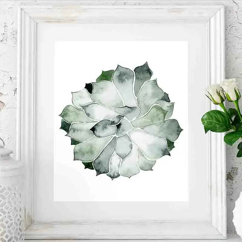 Акварельный зеленый Растительный постер кактус суккулентный холст в рамке и