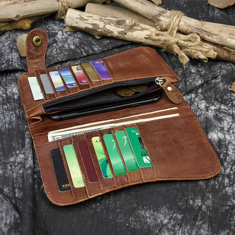 Мужской кошелек из натуральной кожи с цепочкой двойной складной кожаный чехол