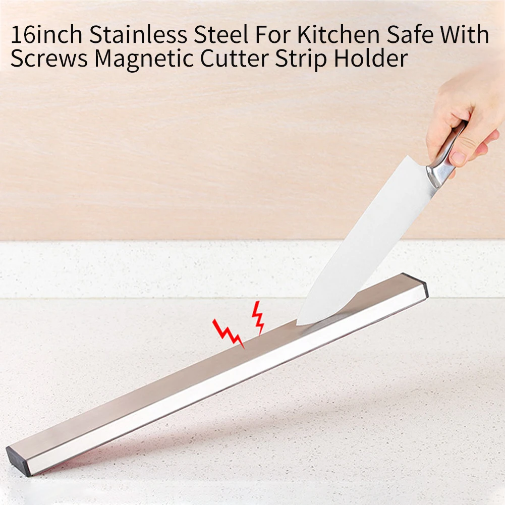 

16inch Safe With Screws Stainless Steel Storage Organizer For Kitchen Waterproof Rustproof Magnetic Cutter Strip Holder