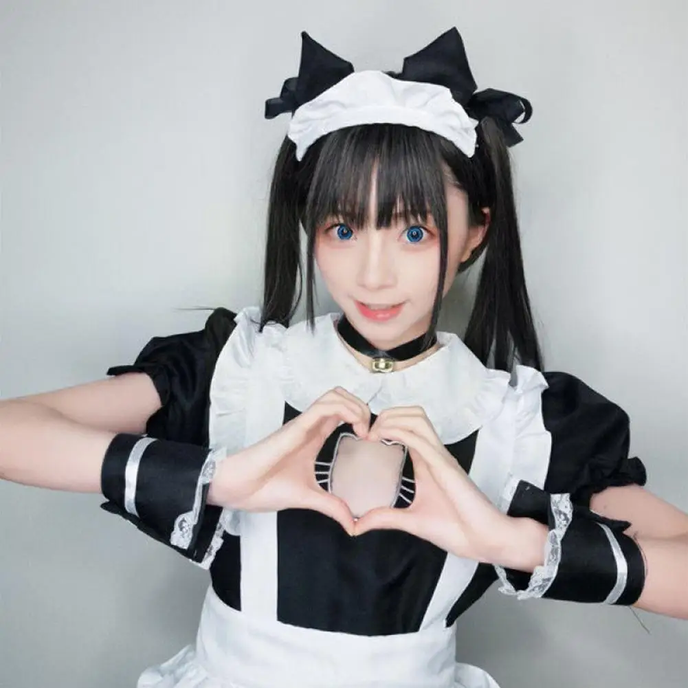 

Women Lovely Cosplay Costume Short Sleeve Maid Lolita Band Cosplay Dress Outfit Cute Apron S-2XL Costume Collars Size Ninja Kids