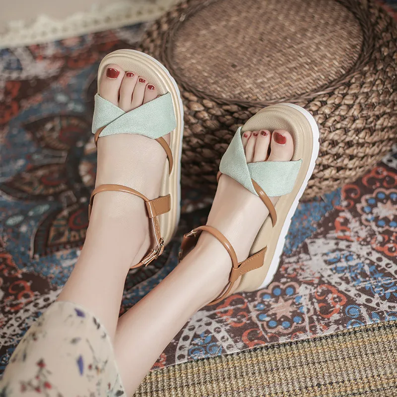 

All-Match Comfort Shoes for Women Female Sandal Med Clogs With Heel Muffins shoe 2021 Summer Girls Fashion Medium New Beige Thic