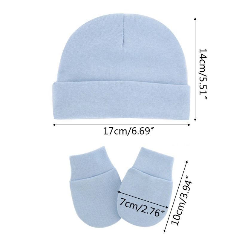 Newborn Infants Face Protection Scratch Mittens Warm Cap Kit Baby Anti Scratching Cotton Gloves+Hat Set