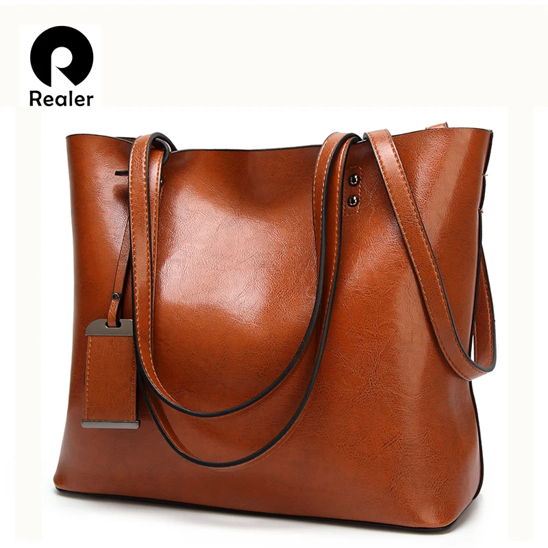 Женская кожаная сумка мессенджер Realer вместительная школьная через плечо в