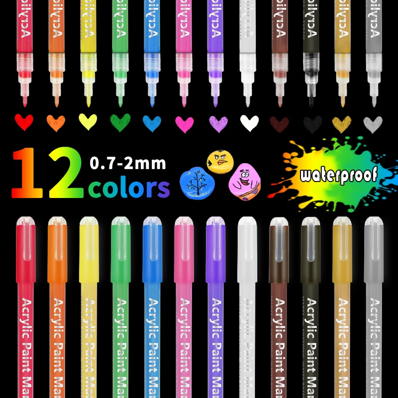 Набор акриловых маркеров для рисования 12 цветов 0 7 мм перманентные Детские