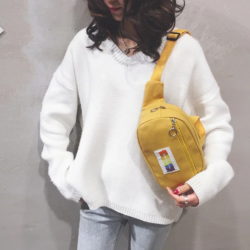 Холщовая однотонная женская летняя поясная сумка для путешествий модная черная