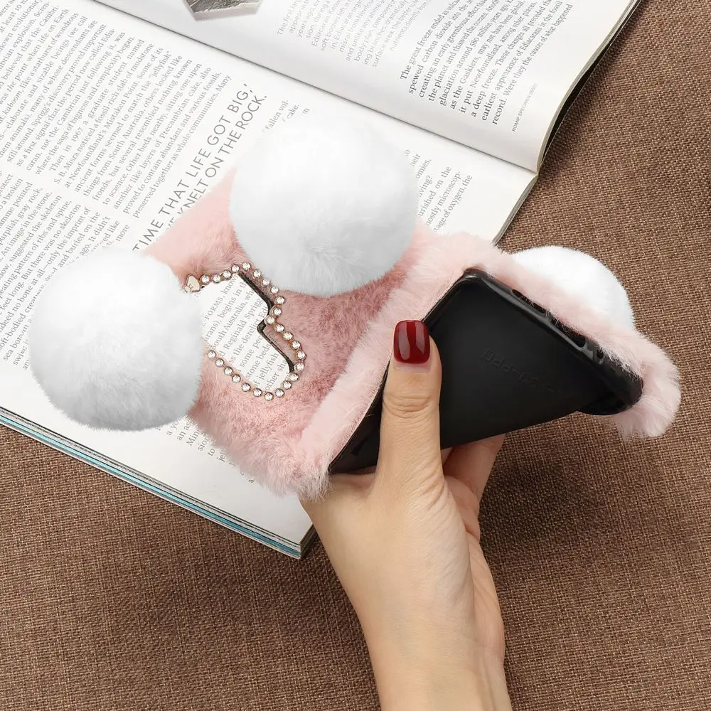 Роскошный милый чехол LAPOPNUT с объемным рисунком панды и теплым кроличьим мехом