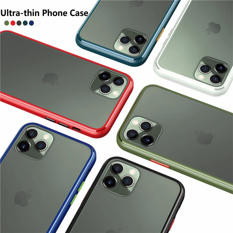 Для iPhone 11 Pro Max 6 6s 7 8 Plus X Xs Max чехол для телефона силиконовый край и твердая задняя крышка прозрачный противоударный скраб корпус