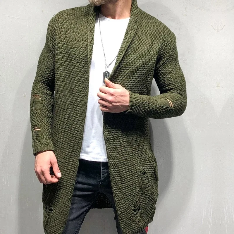 

Мужской шерстяной кардиган Ropa De Hombre, весна-осень, однотонная толстовка, модные длинные свитера, вязаные хлопковые повседневные мужские курт...