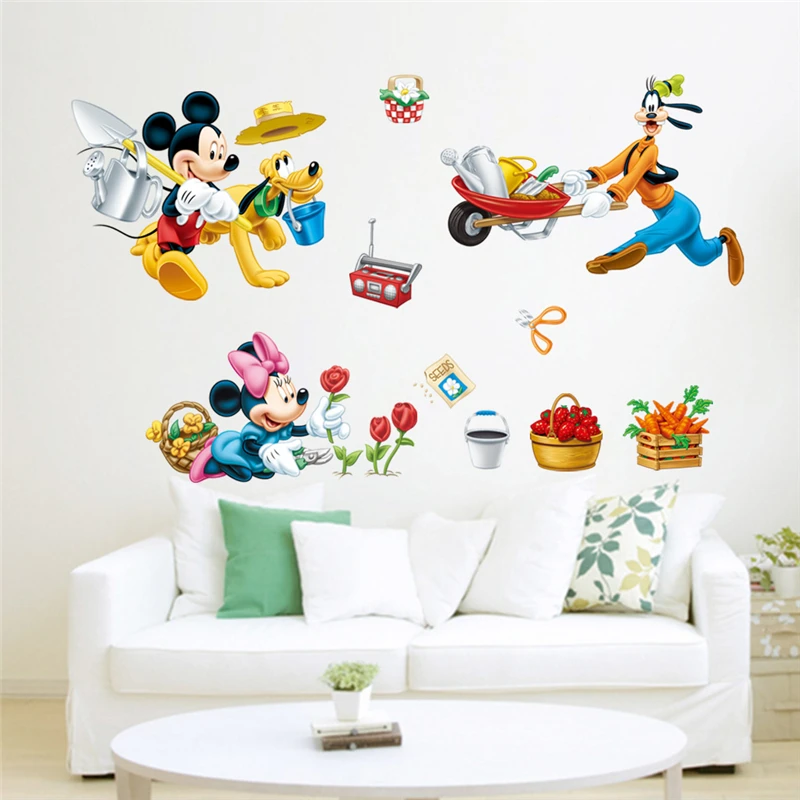 

disney busy farm mickey minnie goofy pluto wall stickers for kids rooms home decor cartoon wall decals pvc mural art diy posters