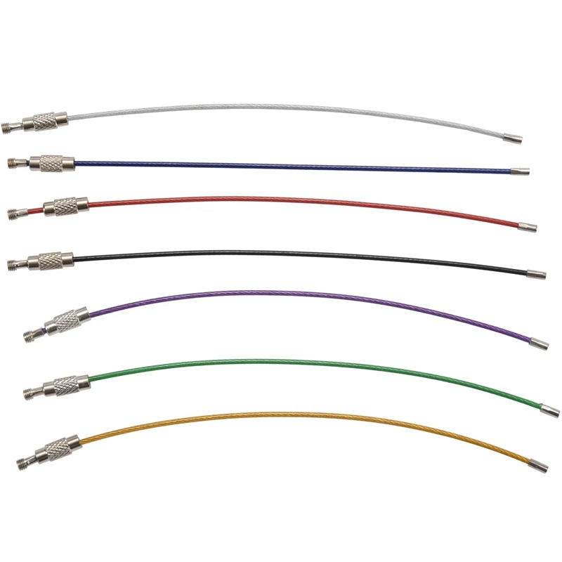 

7Pcs Iridescent Stainless Steel Wire Ropes Key Ring Carabiner Key Hanging Cables Edc Tool Tag Hang Buckle